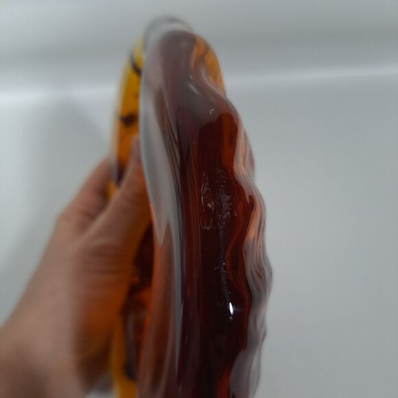 Blenko Free Form Ashtray 6.5"x 2"  Amber Art Glass Heavy Modernist Amoeba Blob - Picture 4 of 16